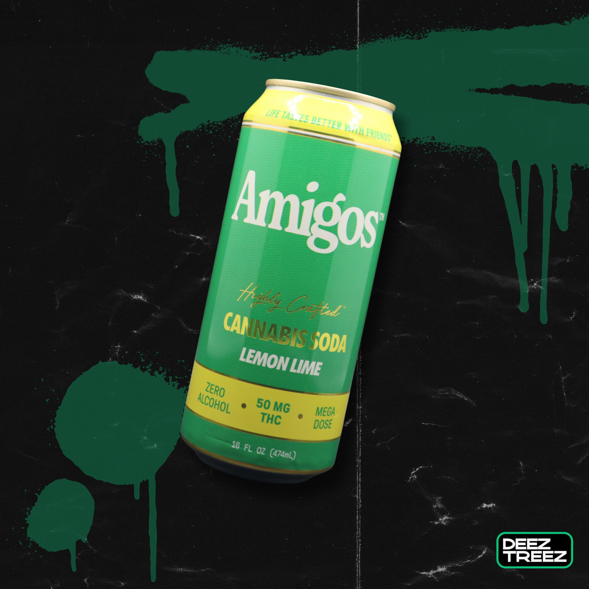 Amigos Highly Crafted Cannabis Soda Lemon Lime – 50 mg THC | 16 fl oz | Deez Treez